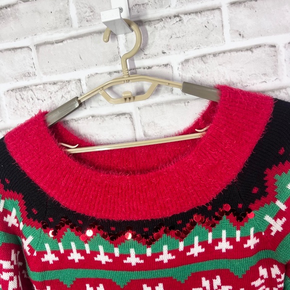 🎄NWT🤩 |•IT'S OUR TIME•| Swoop Neck Sequin 'Oh What Fun!' Soft Sweater Dress - Picture 5 of 9